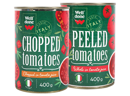 Konservuoti smulkinti; lupti pomidorai WELL DONE ITALY