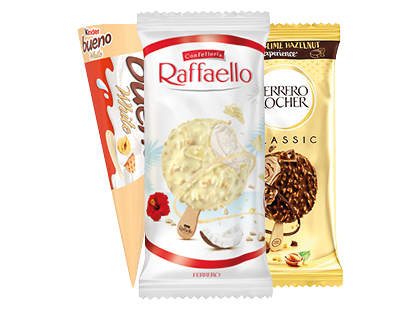 Valgomieji ledai RAFFAELLO; KINDER BUENO WHITE; FERRERO ROCHER*