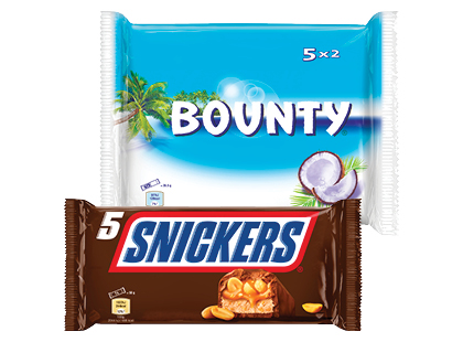 Šokoladiniai batonėliai SNICKERS; BOUNTY*, 2 rūšių