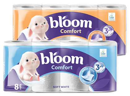 Tualetinis popierius BLOOM COMFORT SOFT*, 2 rūšių, 3 sluoksnių