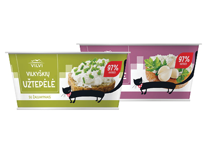 VILKYŠKIŲ varškės užtepėlė su žalumynais; česnakais*, 2 rūšių