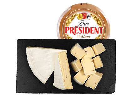 Bri sūris su graikiniais riešutais PRESIDENT*, 60 % rieb. s. m.