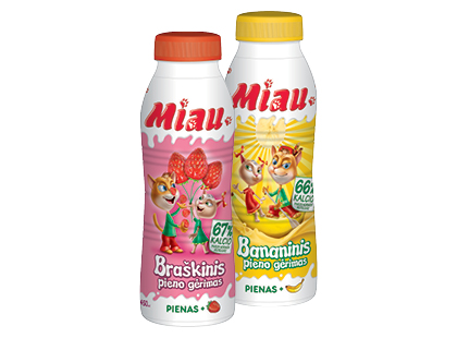 Braškinis; bananinis pieno gėrimas MIAU*, 6 rūšių, 2,3 % rieb.