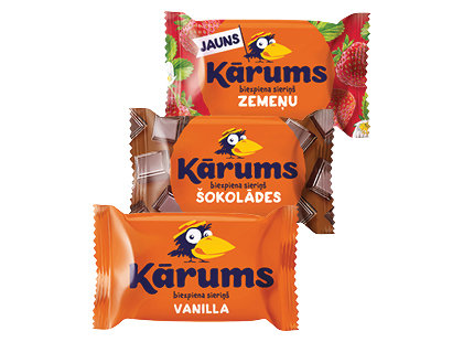 Glaistytas varškės sūrelis KARUMS*, 11 rūšių, 22,5–23,5 % rieb.