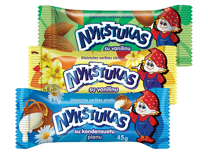 Glaistytas varškės sūrelis NYKŠTUKAS*, 10 rūšių, 21–25,7 % rieb.