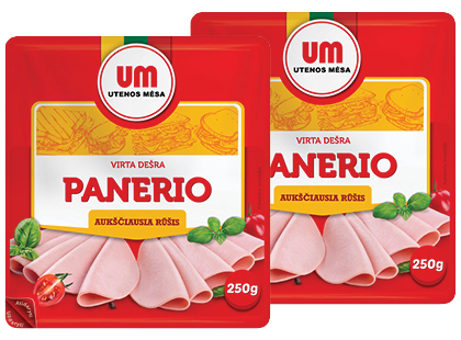 Maxima – akcija / nuolaida: UTENOS MĖSOS virta pjaustyta PANERIO dešra*, a. r., 2 vnt. × 250 g