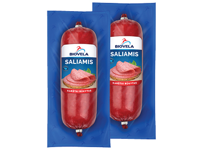 Maxima – akcija / nuolaida: BIOVELOS karštai rūkytas saliamis*, I r., 2 vnt. × 280 g