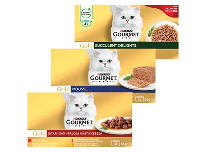 Konservuotas kačių ėdalas PURINA GOURMET GOLD*, 3 rūšių