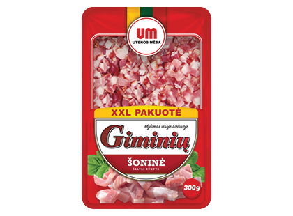 GIMINIŲ šaltai rūkytos šoninės kubeliai UTENOS MĖSA*