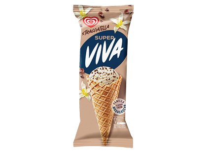 Vaniliniai valgomieji ledai ragelyje SUPER VIVA su su kakaviniu įdaru*