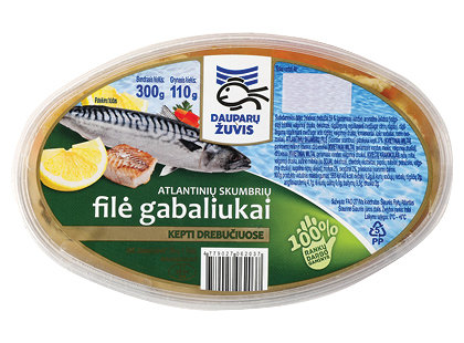 Kepti atlantinių skumbrių filė gabaliukai drebučiuose DAUPARŲ ŽUVIS*