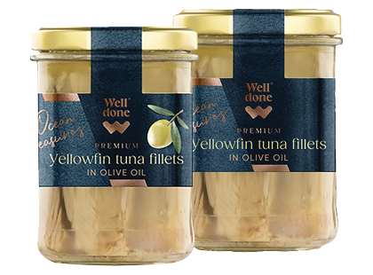 Gelsvauodegių tunų filė alyvuogių aliejuje; sūryme WELL DONE PREMIUM*