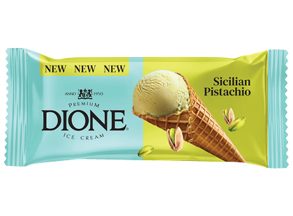 Sicilijos pistacijų skonio valgomieji ledai ragelyje DIONE*