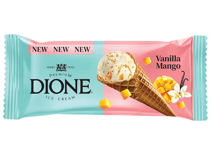 Mangų skonio valgomieji ledai ragelyje DIONE*