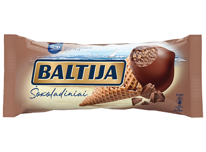 Šokoladiniai valgomieji ledai ragelyje BALTIJA su vaflių gabaliukais*