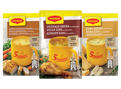 Greitai paruošiama vištienos; sūrio sriuba MAGGI 5 MINUTES*