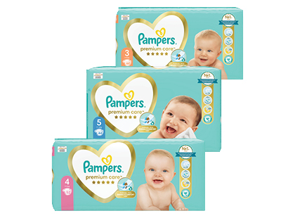 Sauskelnės PAMPERS PREMIUM CARE*, 3 rūšių, 4; 5; 3 dydžiai